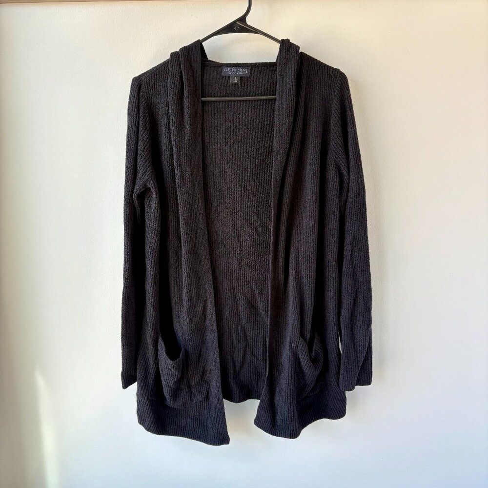 Barefoot Dreams Cozychic Ultra Lite Hooded Cardigan Black Soft Lightweight Small